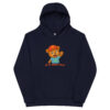 Teddy Tells Kids Navy Fleece Hoodie Learning Design Front Teddy Tells kids navy fleece hoodie front view featuring a fun learning design and friendly teddy bear character