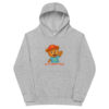Teddy Tells Kids Light Grey Fleece Hoodie Front Teddy Tells kids light grey fleece hoodie front featuring the friendly teddy bear character