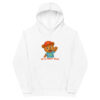 Teddy Tells Kids White Fleece Hoodie Learning Design Front Teddy Tells kids white fleece hoodie front featuring a fun learning design and friendly teddy bear character