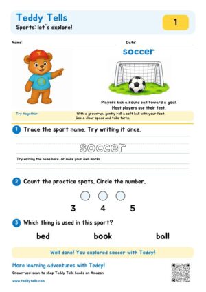 Teddy Tells Sports Worksheets - American English