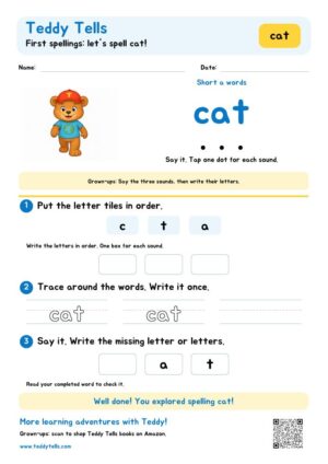 Teddy Tells First Spellings Worksheets - British English