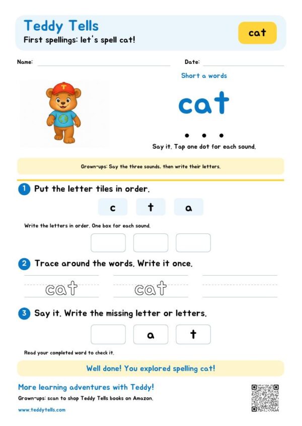 Teddy Tells First Spellings Worksheets - British English