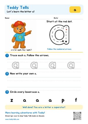 Teddy Tells Lowercase Alphabet a-z Tracing Worksheets