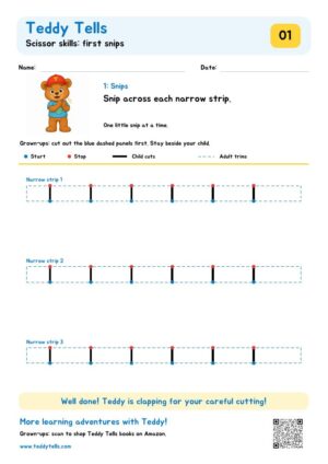 Teddy Tells Scissor Cutting Worksheets