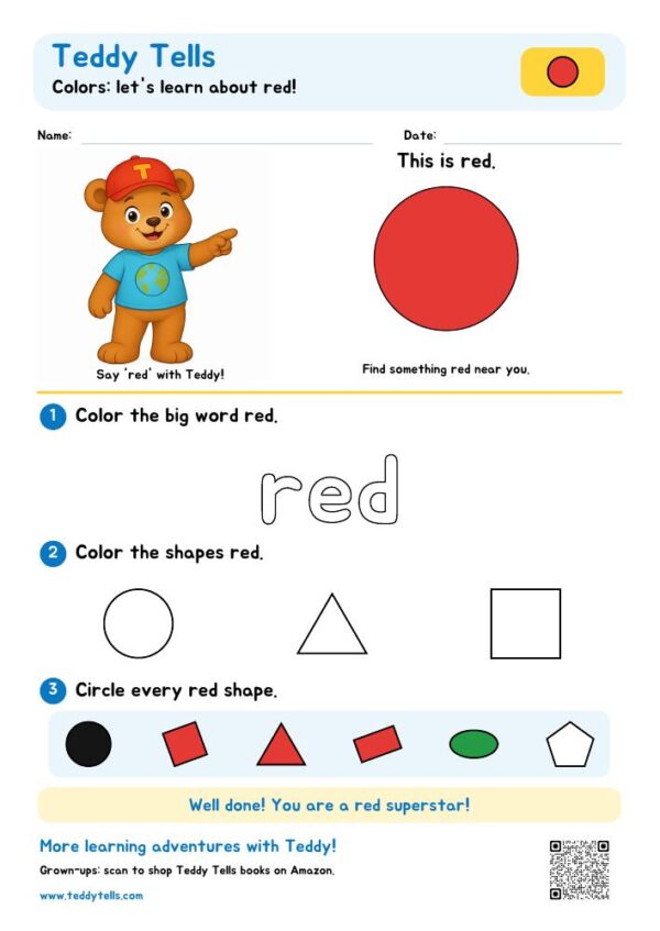 Teddy_Tells_US_Colors_Worksheet_Set Teddy Tells Colors Worksheets - American English